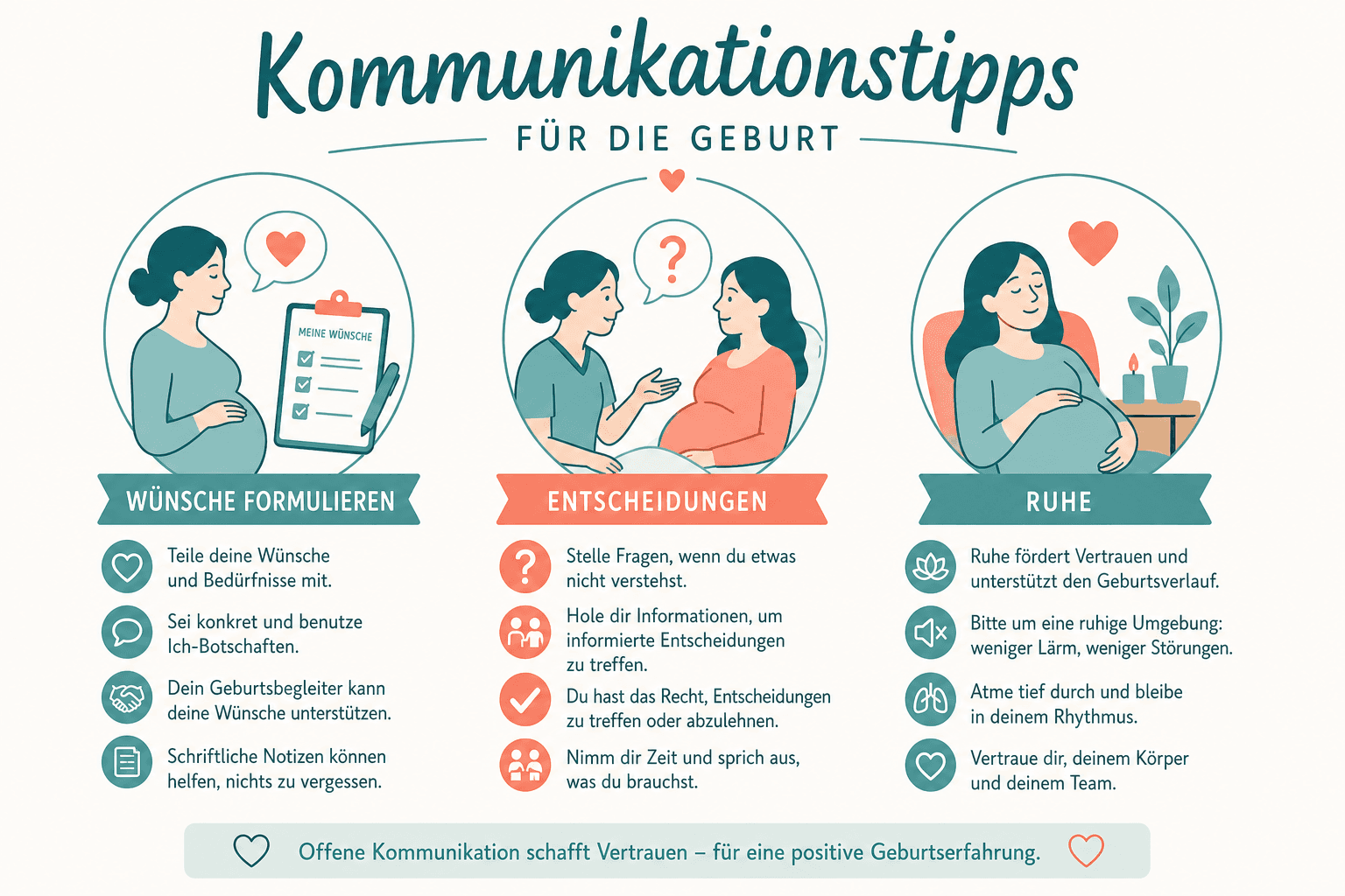 Kommunikationsdreieck: Gebärende, Begleitperson und medizinisches Team, Geburtsplan als gemeinsame Basis