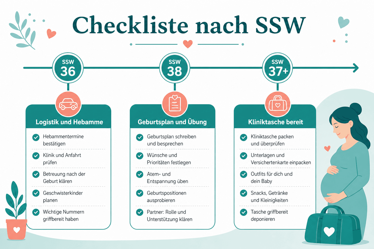 Master-Checkliste Geburtsvorbereitung mit Zeitachse SSW 36 bis ET