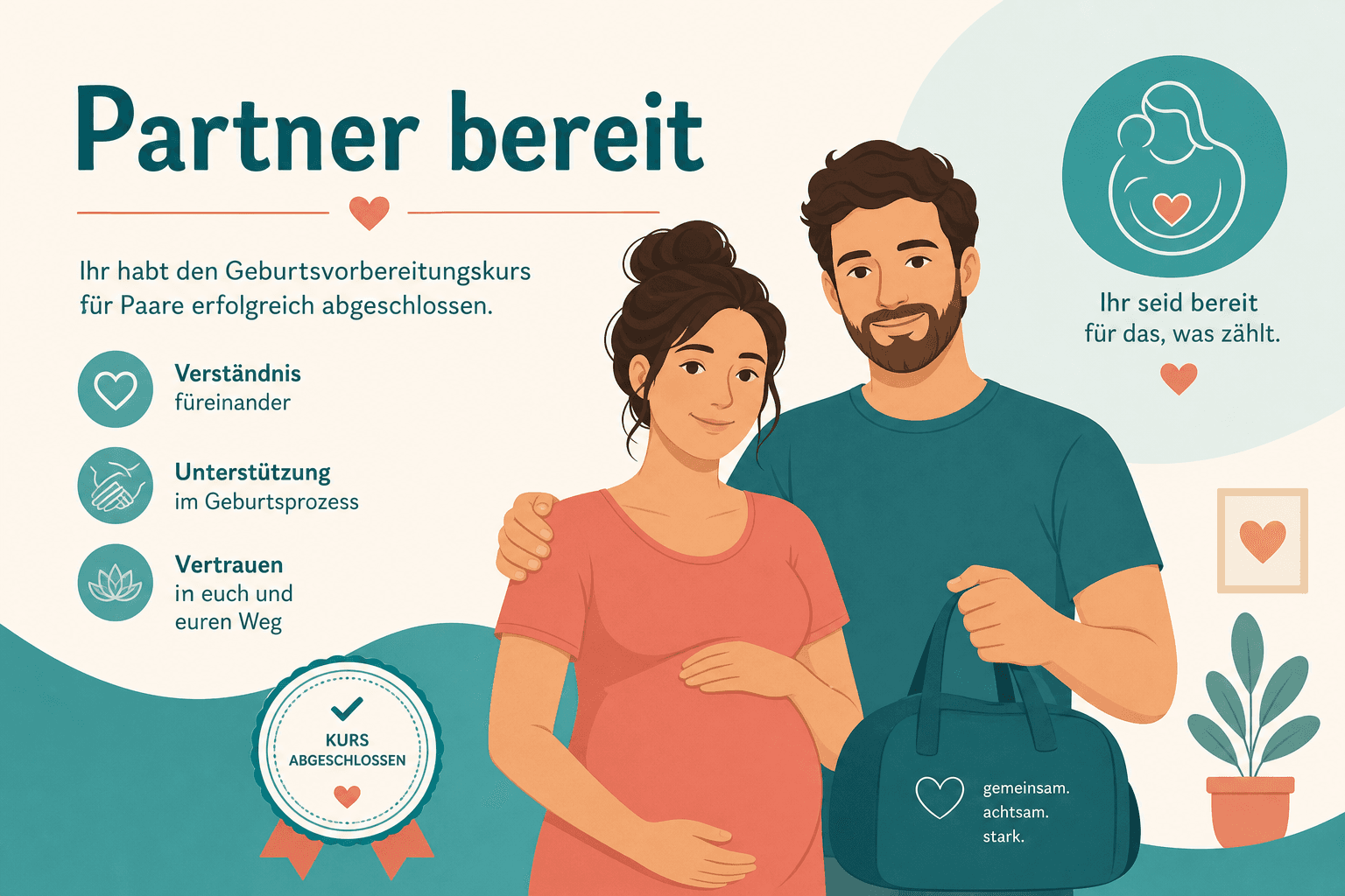 Begleitperson hält Neugeborenes in Hautkontakt auf der Brust, Goldene Stunde nach erfolgreicher Geburt