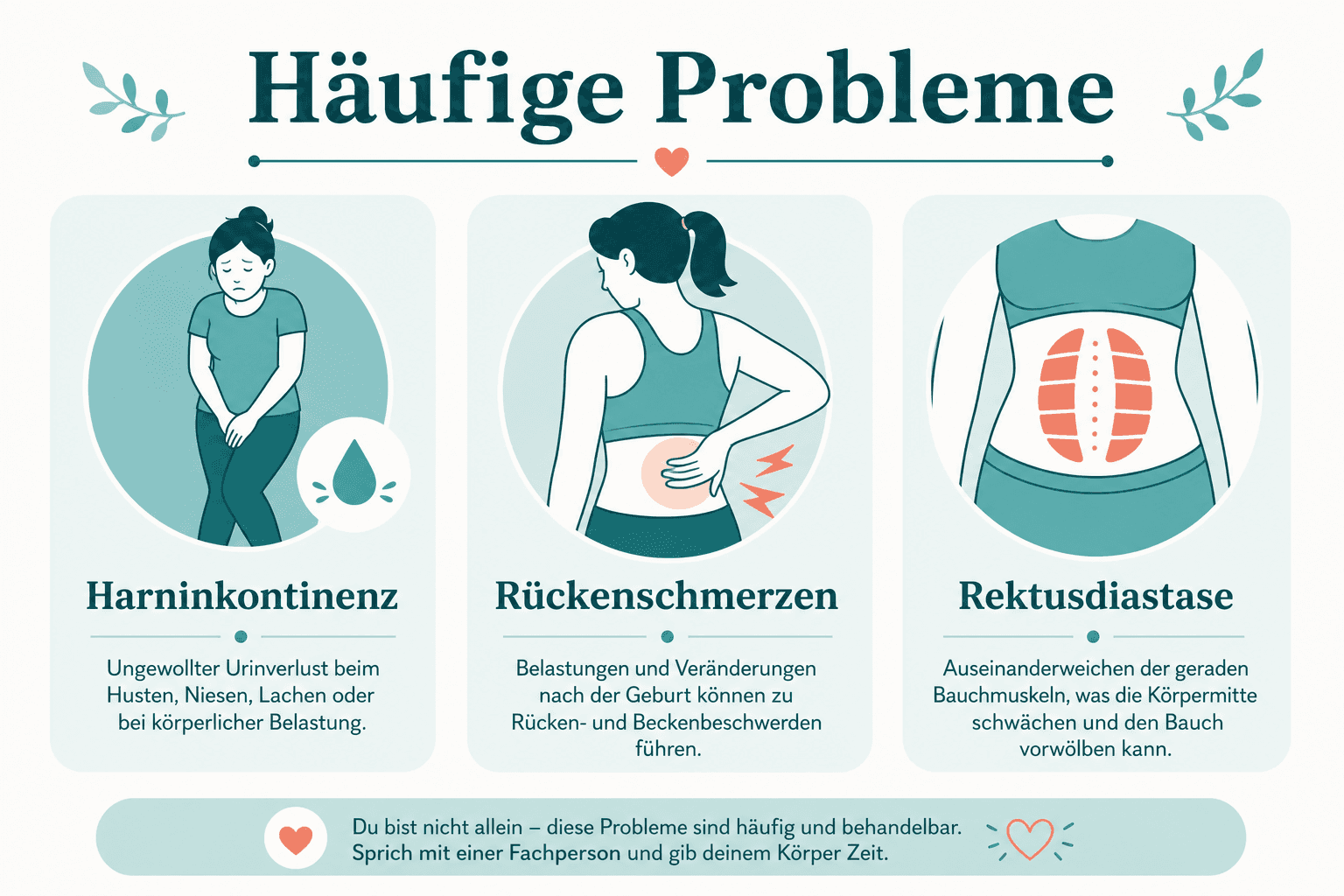 Entscheidungsbaum postpartale Beschwerden, Inkontinenz, Schmerz, Druckgefühl, wann Arzt