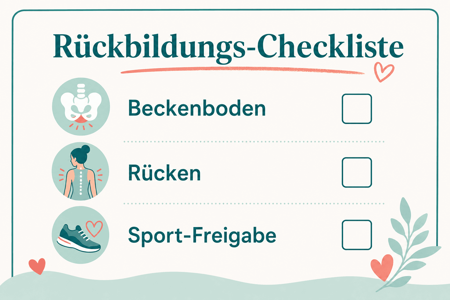 Langzeit-Checkliste Rückbildung, täglich, wöchentlich, monatlich, jährlich, bei Beschwerden